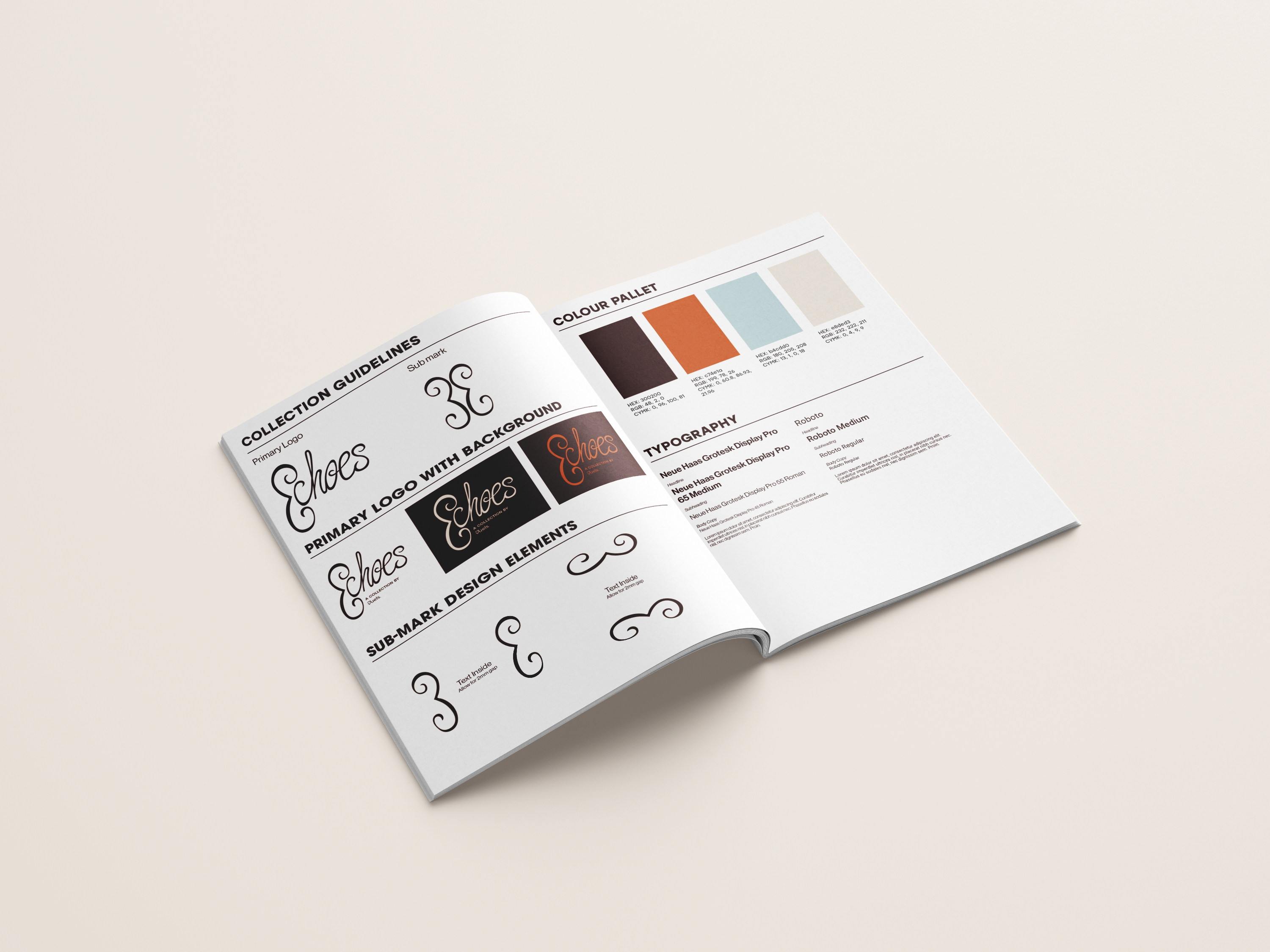 A vintage wooden desk with a mirror in the corner of a room with patterned wallpaper.